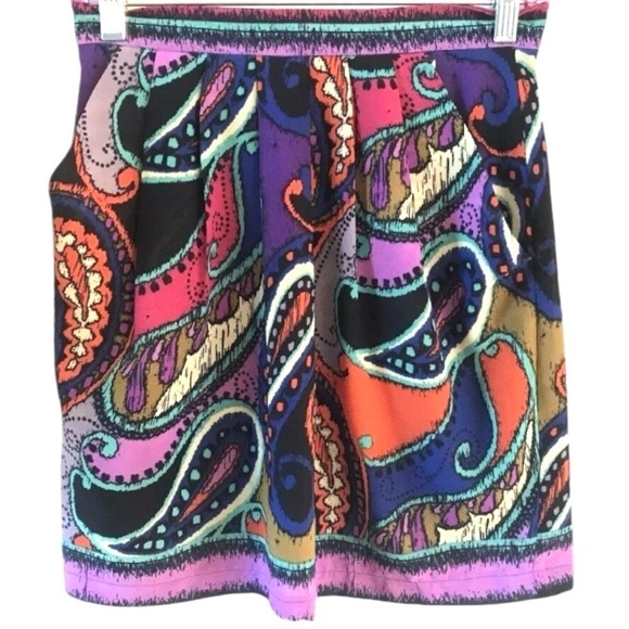 Collective Concepts Pleated Artsy Paisley Vibrant Color fully lined Skirt SMALL - Picture 1 of 8